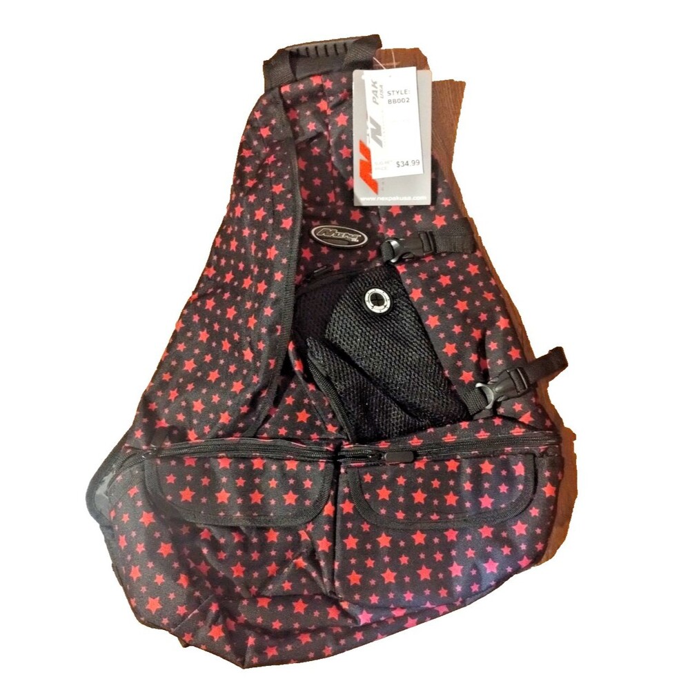 Nexpak Sling Crossbody Bag Backpack Black Fuchsia Stars Lg Multi-Compartment NWT